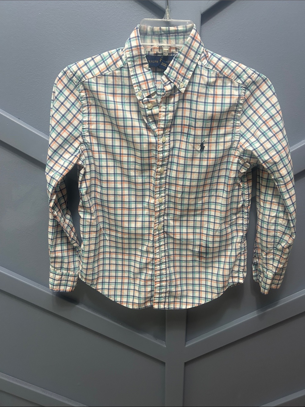 Ralph Lauren Cream Plaid Button-Down Shirt with Blue & Green Accents